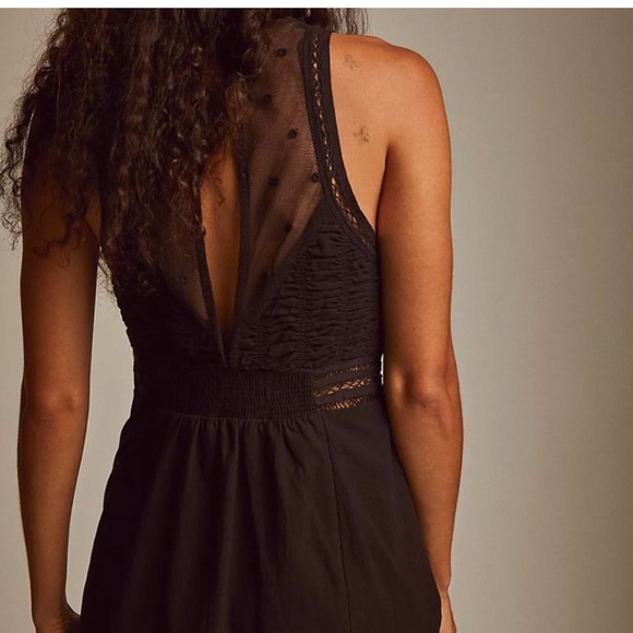NWT Free People Valencia Embroidered Lace High Neck Mini Black Dress Size Medium - Picture 3 of 13